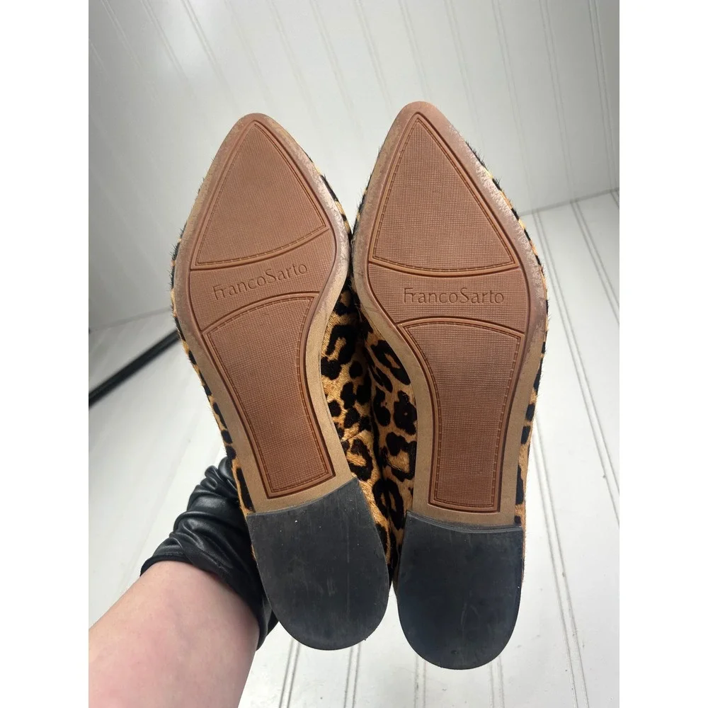 Franco Sarto Leopard Calf Hair Pointed Toe Loafers Flats Women's Size 8.5